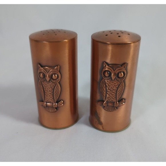 Unbranded Other - Owl Salt Pepper Shakers Copper Gregorian Vintage Mid Century MCM 1970s Metal